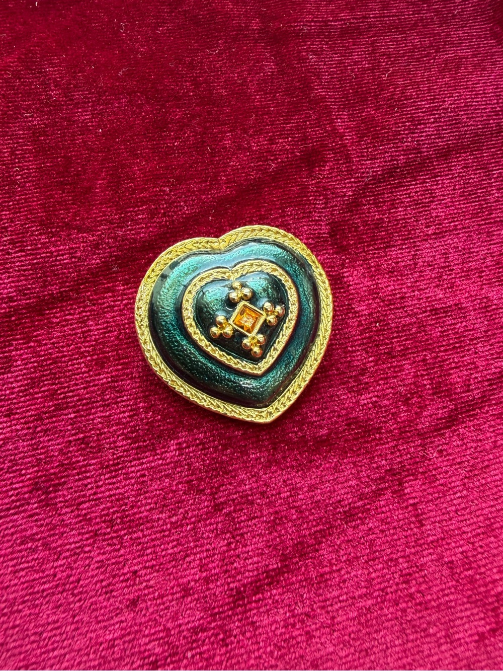 Vintage Heart Green Enamel Brooch